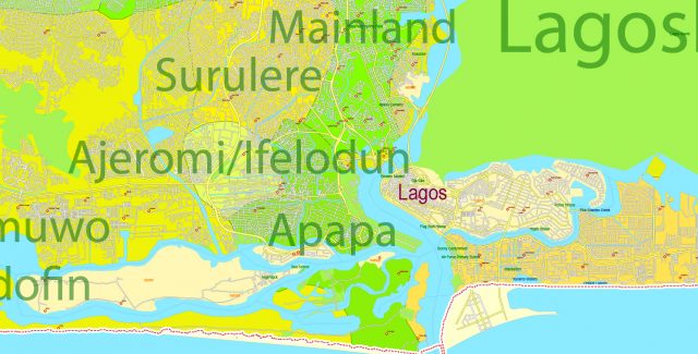 Lagos State Editable Printable Map Admin Roads Cities And Towns