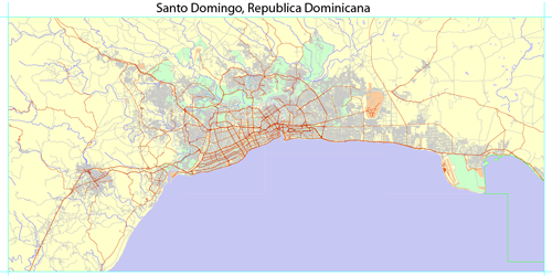 Full detailed vector map of Greater Santo Domingo, exact scale, the ability to bind to the coordinates.
All the streets and roads. The names of the streets: shifted to the horizontal. For the design, printing. 
Editable map. 
Free Download. Completo mapa vectorial detallada de Gran Santo Domingo, escala exacta, la capacidad de unirse a las coordenadas. Editable map.
Todas las calles y carreteras. Los nombres de las calles: desplazan a la horizontal. Adobe Illustrator CS.4. Para el diseño, impresión. Gratis Descarga.
Adobe Illustrator CS4 