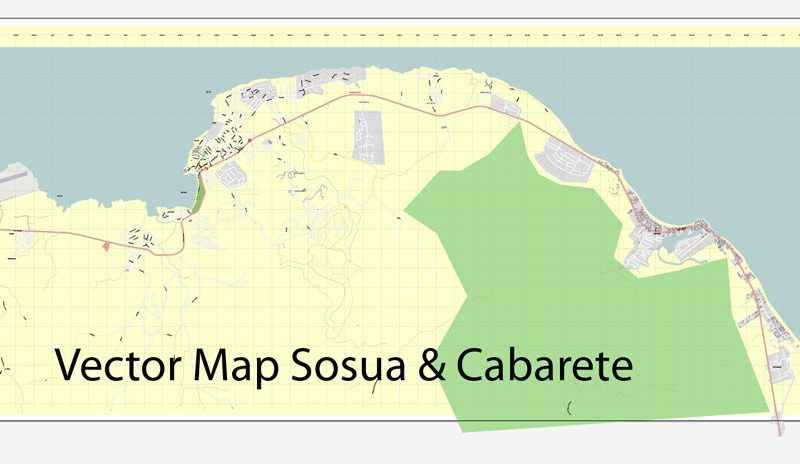 Map Sosua + Cabarete vector street Adobe Illustrator editable royalty free