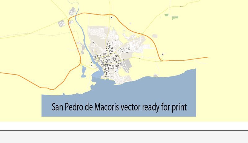 Map San Pedro de Macoris Dominicana vector Adobe Illustrator printable editable royaly free