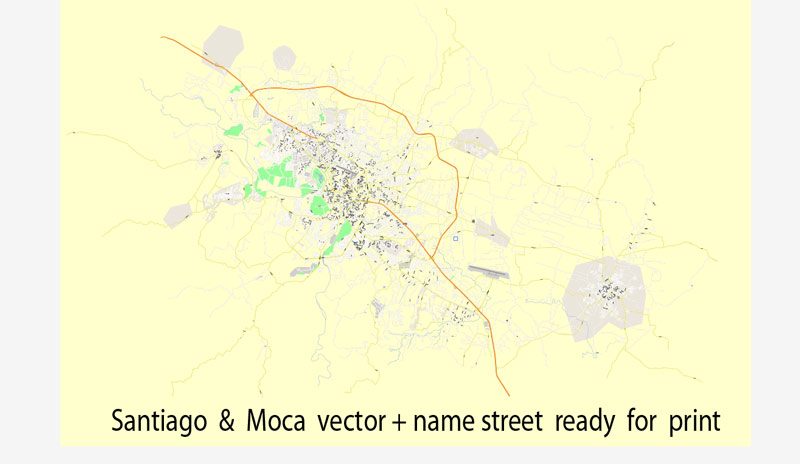 Santiago & Moca street vector map full editable printable Adobe Illustrator Royalty free