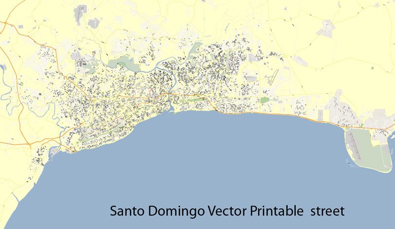 Map Santo Domingo full street vector ready for print editable Adobe Illustrator royalty free