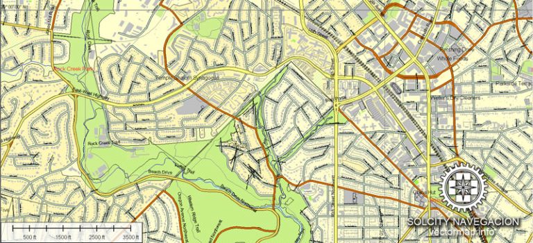 Washington DC Map+ Baltimore printable Atlas 100 parts vector street