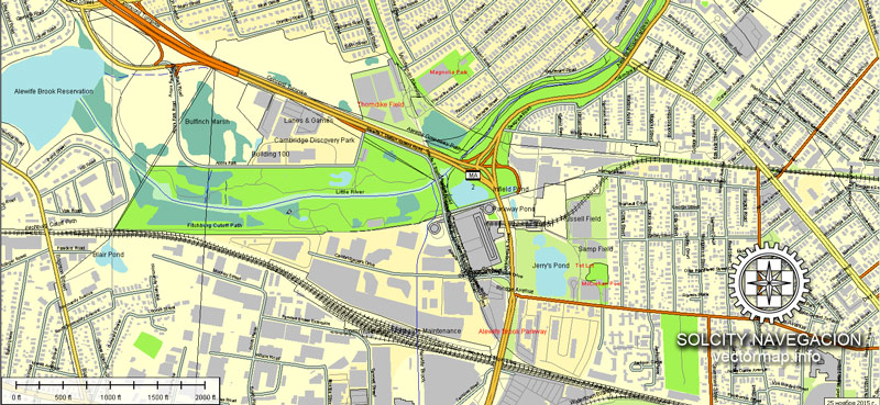 Boston vector street map 25-part atlas full editable City Plan Adobe Illustrator printable