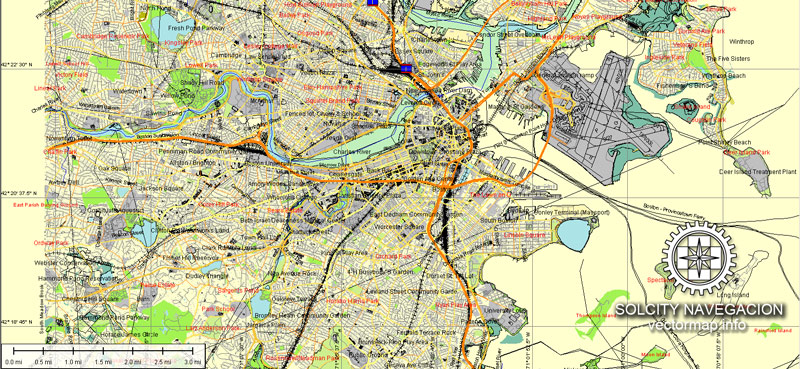 Illustrator map Boston Massachusetts ai