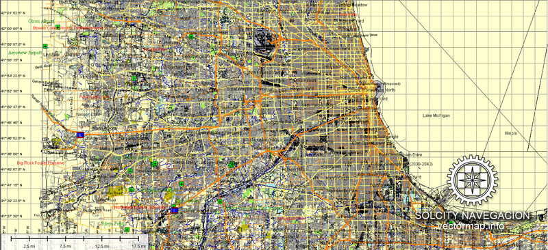Vector map Chicago Illinois ai