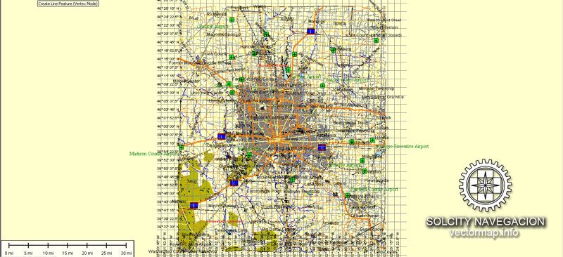 Columbus Map vector City Plan editable Atlas 25 parts Street Map Adobe Illustrator