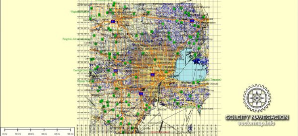 Detroit Map Vector printable Atlas 49 parts City Plan full editable Adobe Illustrator Street Map