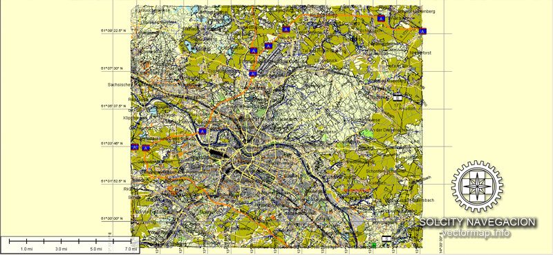 Dresden Map Vector printable street map Atlas 100 parts City Plan full editable, Adobe Illustrator, Royalty free