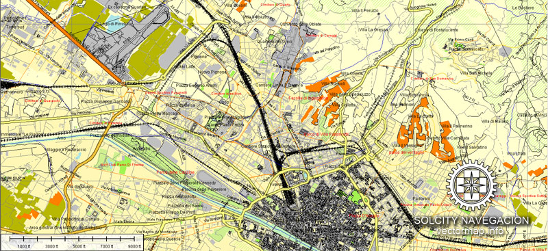 Florentia Florence Firenze Map printable vector City Plan, full editable, Adobe Illustrator, Atlas 25 parts Street Map
