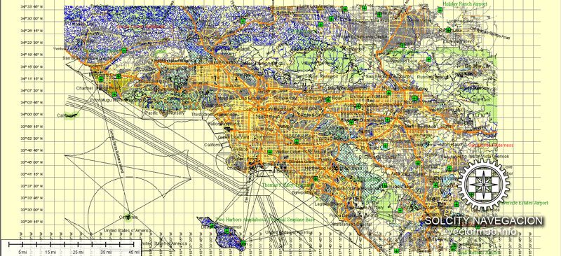 Los Angeles Map Vector printable Atlas 49 parts street map full editable Adobe Illustrator City Plan