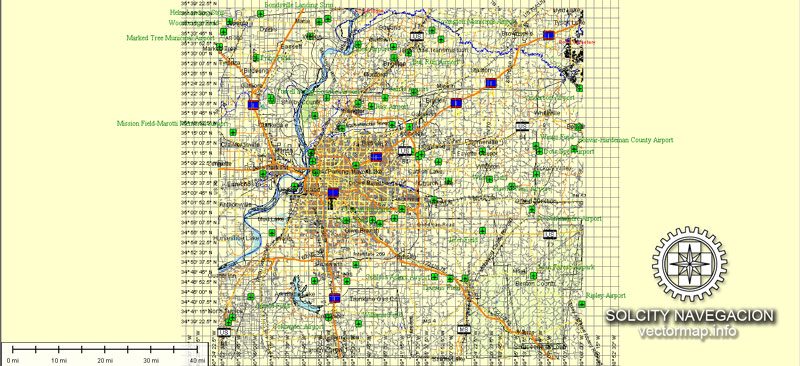 Memphis Vector Street Map Tennessee printable Atlas 49 parts full editable City Plan Adobe Illustrato