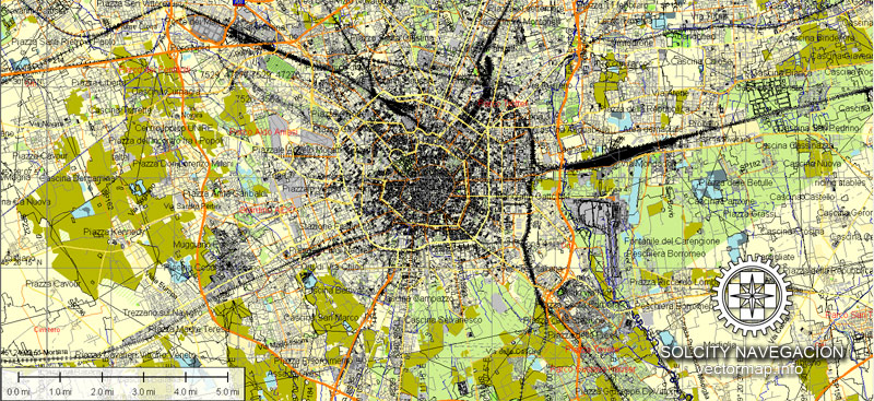 Milano Map Vector printable street map Atlas 49 parts City Plan editable Adobe Illustrator Royalty free