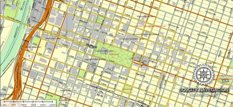 Sacramento California US Map Vector printable City Plan 49 parts Atlas ...