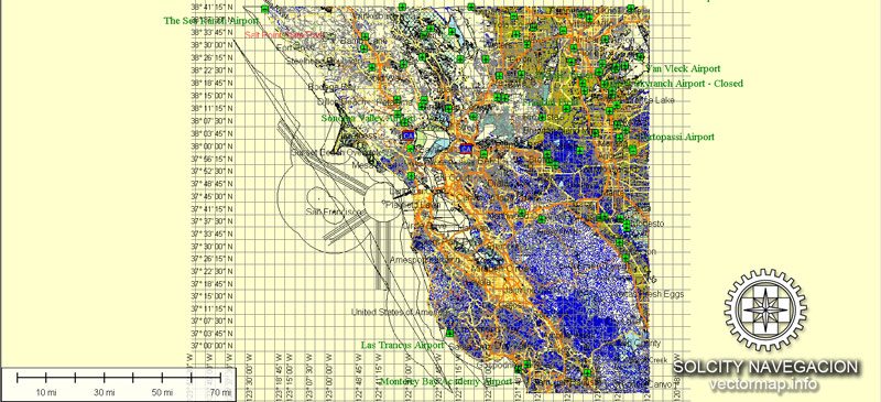 San Francisco Bay Map Atlas 100 parts California printable vector street map full editable City Plan Adobe Illustrator