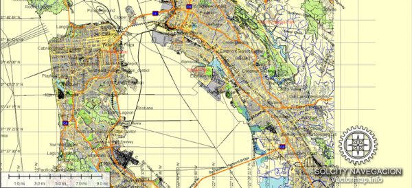 San Francisco Map Vector printable Atlas 100 parts City Plan full editable Adobe Illustrator Street Map