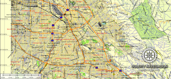 San Jose California US Map Vector printable Atlas 49 parts City Plan ...