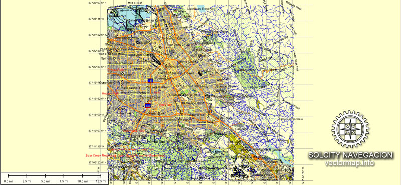 San Jose Map Vetor printable Atlas 49 parts City Plan editable Adobe Illustrator Street Map
