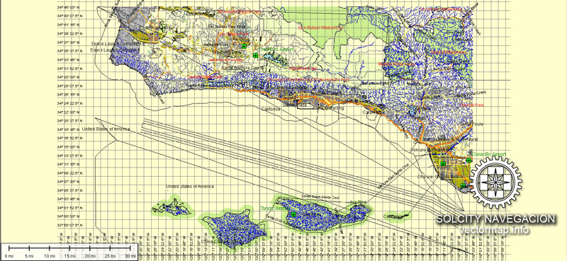 Santa Barbara Map CA printable Vector Atlas street map full editable City Plan Adobe Illustrator