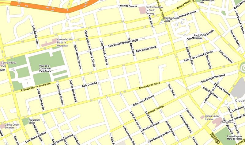map Preview Santo Domingo Adobe Illustrator, Corel Draw, DXF AutoCAD for design, projects, architect All Street + Arrows