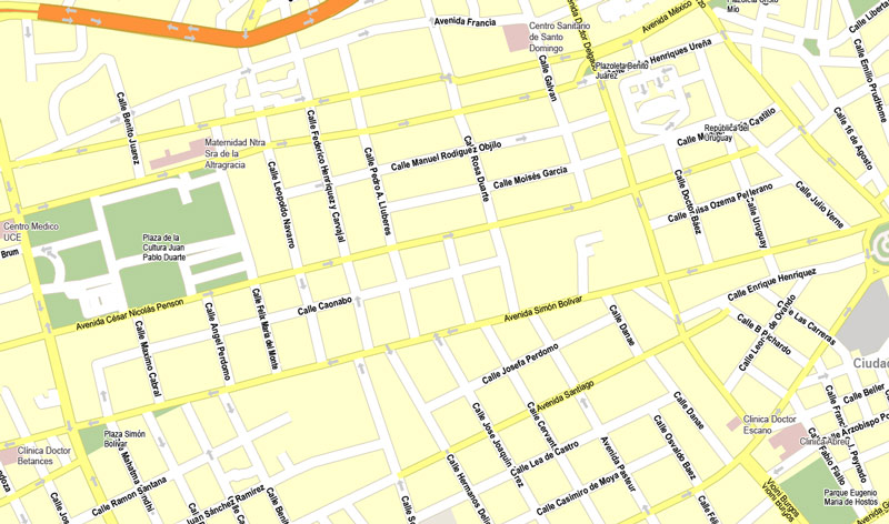 map Preview Santo Domingo Adobe Illustrator, Corel Draw, DXF AutoCAD for design, projects, architect All Street + Arrows