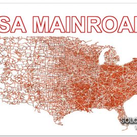 US Map Vector Main roads printable full editable Adobe Illustrator Royalty free