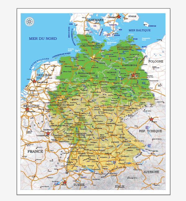 Full Germany printable vector map adm-phys, full editable, Adobe Illustrator, Royalty free