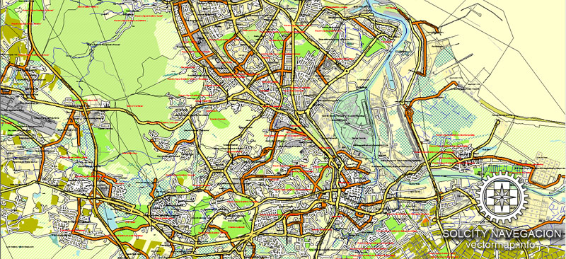 Gdansk Map Vector Poland Atlas 25 parts City Plan editable Adobe Illustrator Royalty free ...