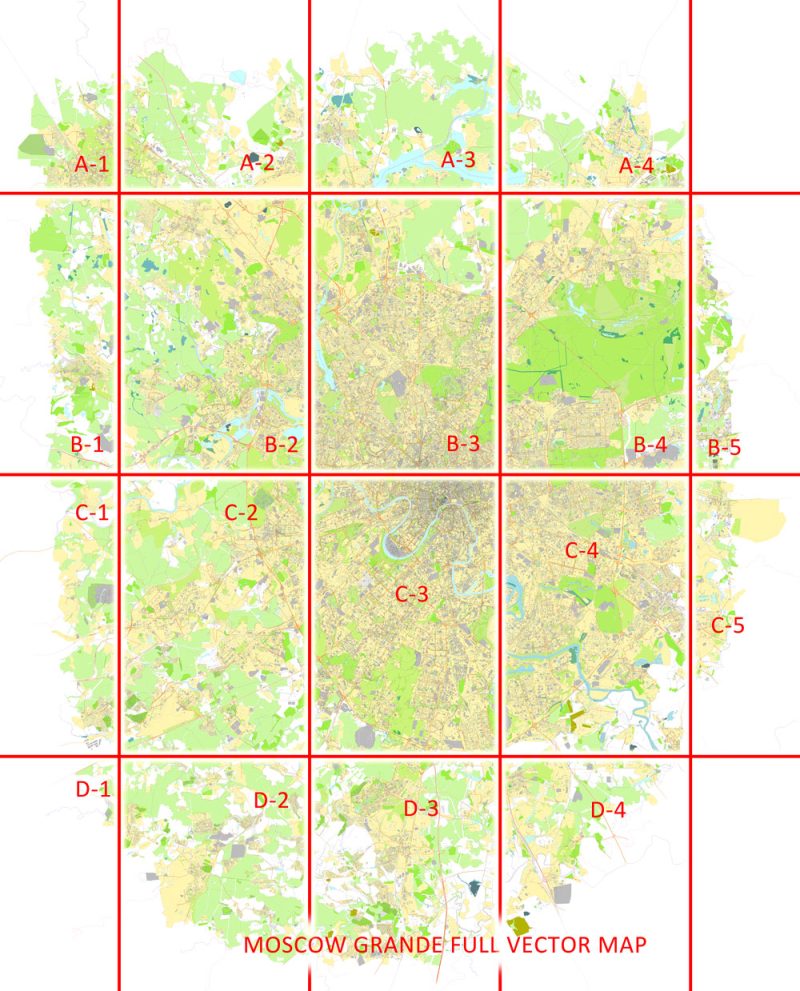 Moscow Map Vector Grande Area City Plan Russia printable editable Street Map Adobe Illustrator