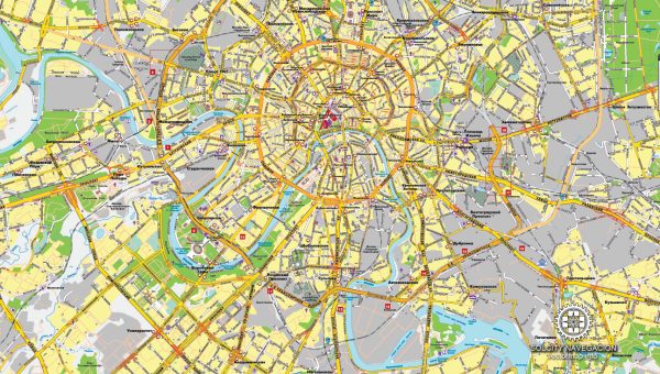 Москва Moscow Map Vector Schema-1 Street Map Russia printable City Plan ...