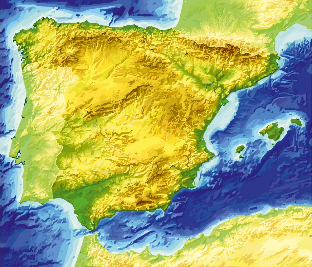Spain Relief map printable vector, full editable, Adobe Illustrator, Royalty free