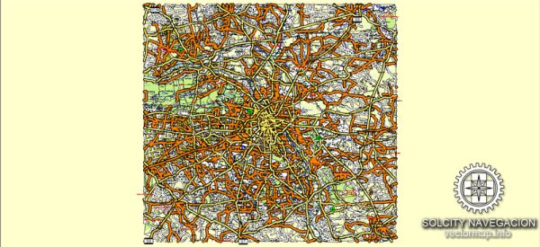 Warsaw Vector Map Poland Atlas 25 parts City Plan editable Adobe Illustrator Royalty free Street Map