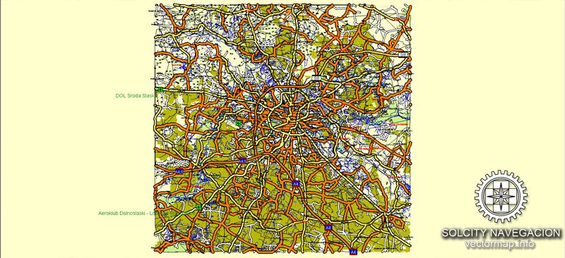 Wroclaw Map Vector Poland editable City Plan Adobe Illustrator Royalty free printable atlas 25 parts Street Map