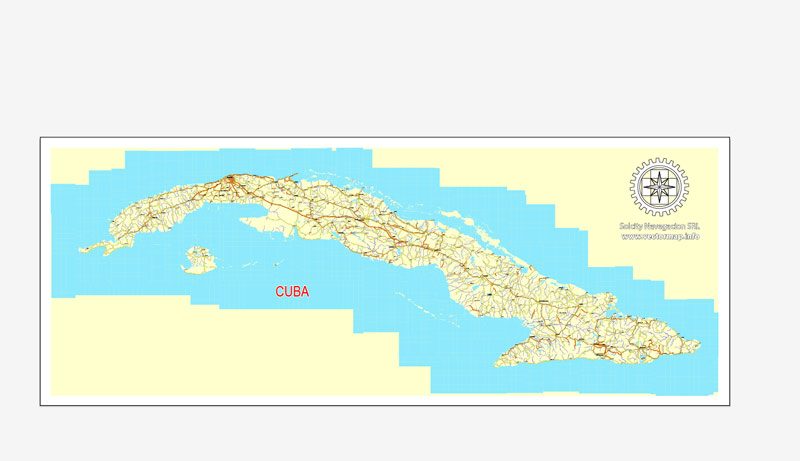 Cuba Country vector map roads, Adobe Illustrator