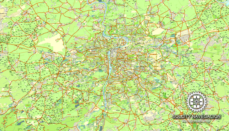 Praga vector map with streets, full named, Czech Republic, Adobe Illustrator