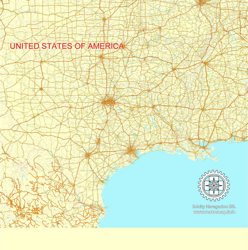 USA + Canada Country vector map in Adobe Illustrator with roads, 35 parts Atlas Mercator Projection