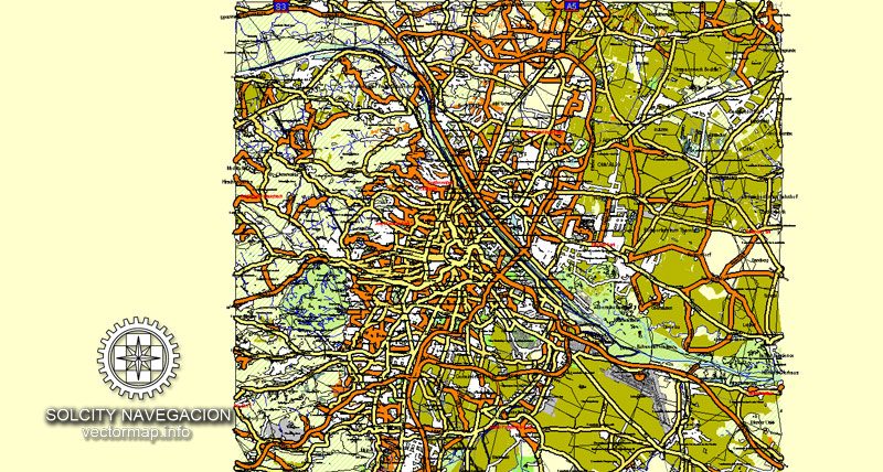 Vienna vector map City Plan named all streets 25 frags for atlas print Austria Adobe Illustrator Street Map
