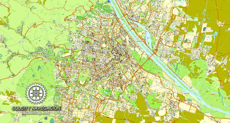 Vienna vector street map full named Austria Adobe Illustrator City Plan