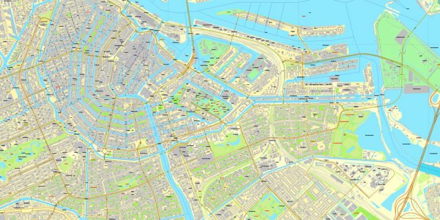 Amsterdam, Netherlands, printable vector street City Plan map, full ...
