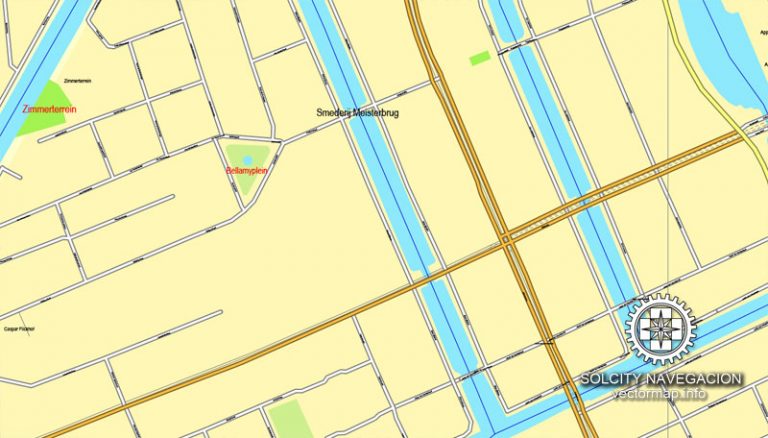 Amsterdam, Netherlands, printable vector street Simple City Plan map ...