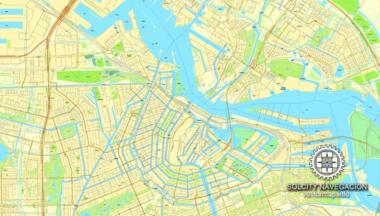 Amsterdam, Netherlands, printable vector street Simple City Plan map ...