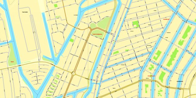Amsterdam, Netherlands, printable vector street Simple City Plan map ...
