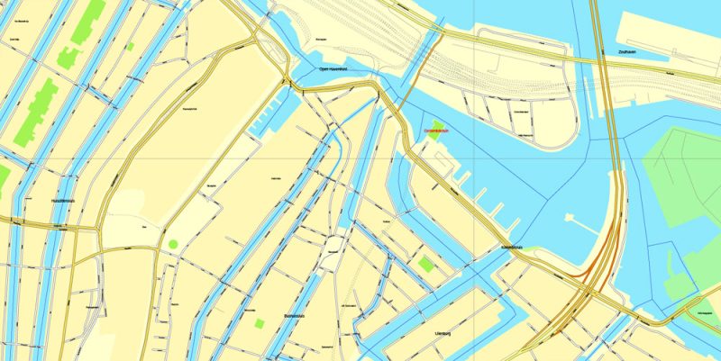 Amsterdam, Netherlands, printable vector street Simple City Plan map, full editable, Adobe Illustrator, full vector, scalable, editable, text format street names, 8 mb ZIP
