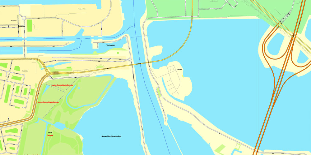 Amsterdam, Netherlands, printable vector street Simple City Plan map, full editable, Adobe Illustrator, full vector, scalable, editable, text format street names, 8 mb ZIP