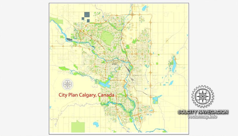 Printable City Plan Map of Calgary, Canada, Adobe Illustrator