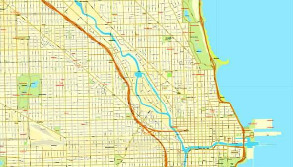 Chicago, IL, US, Printable City Plan Map Adobe PDF, full vector