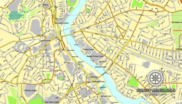 Bristol Cardiff Newport UK printable vector street map full City Plan ...