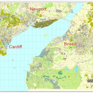 Editable map Cardiff Newport Wales UK PDF