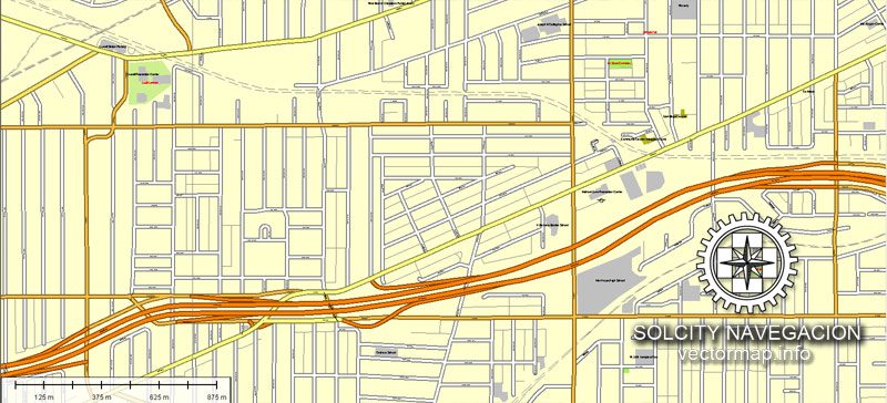 Cleveland, Ohio, US printable vector street Atlas 25 patrs map, full editable, Adobe Illustrator