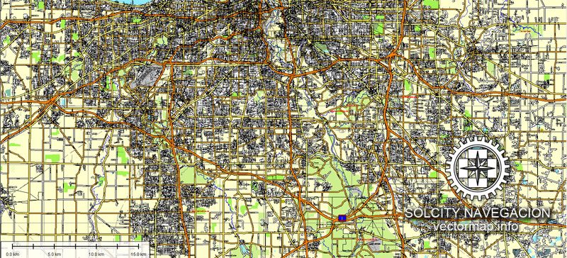 Cleveland, Ohio, US printable vector street Atlas 25 patrs map, full editable, Adobe Illustrator